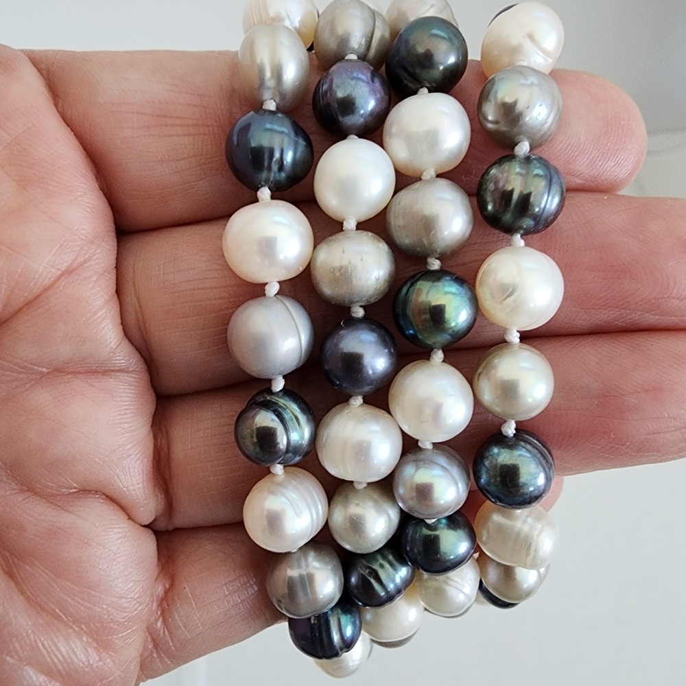 Infinity pearl necklace genuine pearls multi color hand knotted  A0389 Q7 - Picture 13 of 16